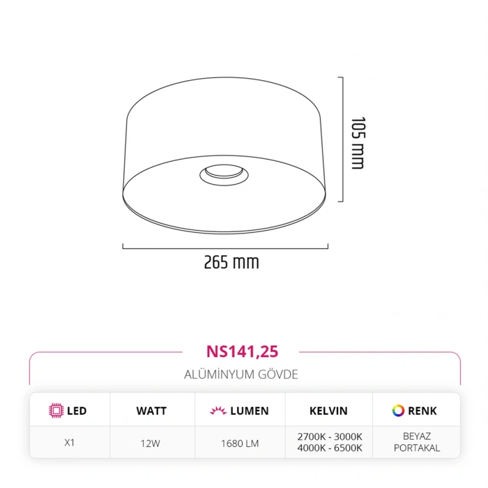 Nevo Sıva Üstü Armatür Beyaz Portakal NS141