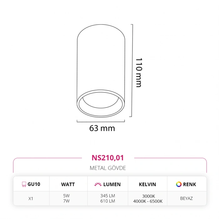Nevo Sıva Üstü Led Spot Beyaz NS210