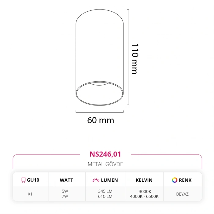 Nevo Sıva Üstü Led Spot Beyaz NS246