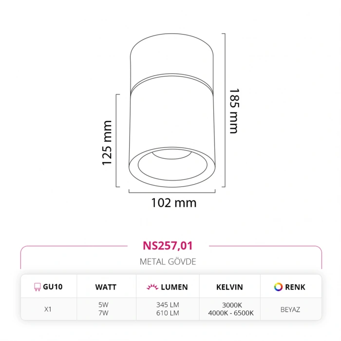 Nevo Sıva Üstü Led Spot Beyaz NS257