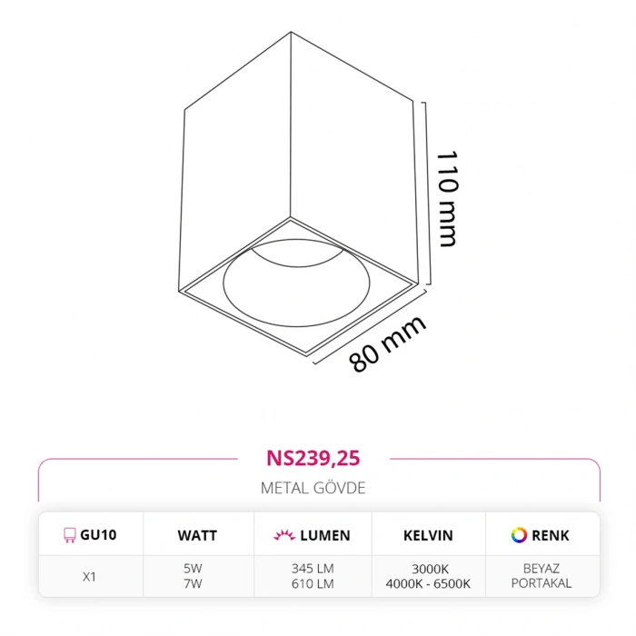 Nevo Sıva Üstü Led Spot Beyaz Portakal NS239