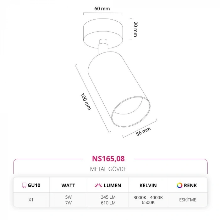 Nevo Sıva Üstü LED Spot Eskitme NS165