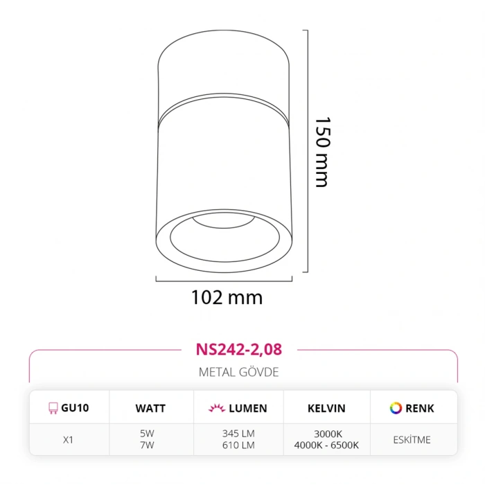Nevo Sıva Üstü Led Spot Eskitme NS242-2