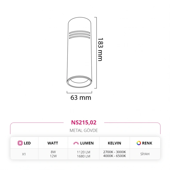 Nevo Sıva Üstü Led Spot Siyah NS215