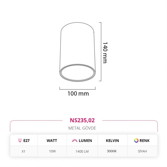 Nevo Sıva Üstü Led Spot Siyah NS235
