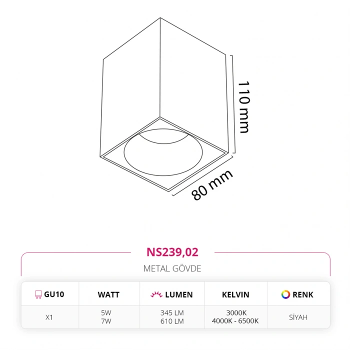 Nevo Sıva Üstü Led Spot Siyah NS239