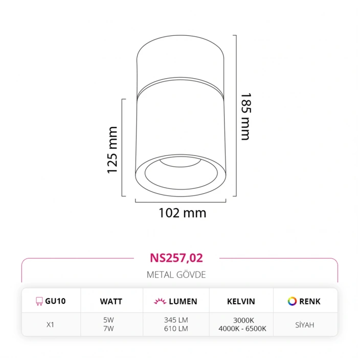 Nevo Sıva Üstü Led Spot Siyah NS257