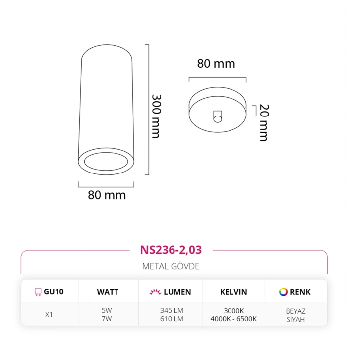 Nevo Tekli Led Sarkıt Beyaz Siyah NS236-2