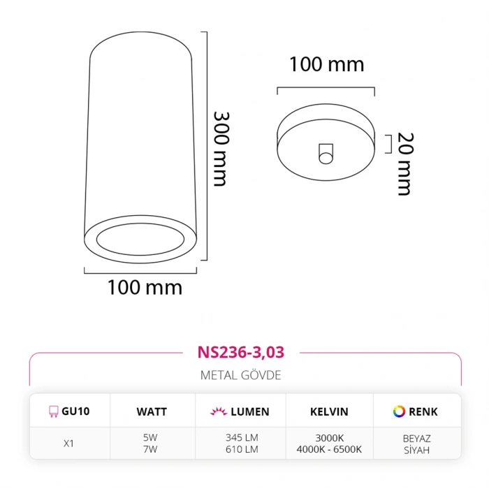 Nevo Tekli Led Sarkıt Beyaz Siyah NS236-3