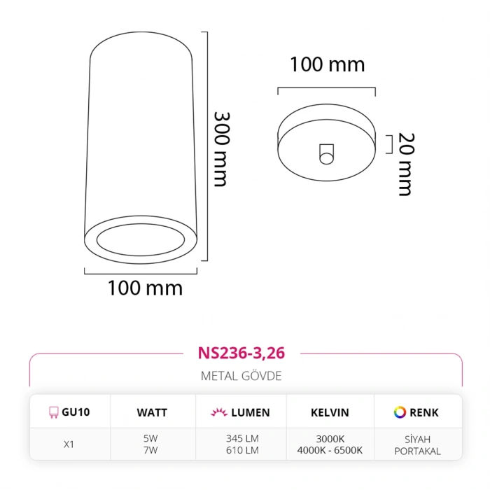 Nevo Tekli Led Sarkıt Siyah Portakal NS236-3
