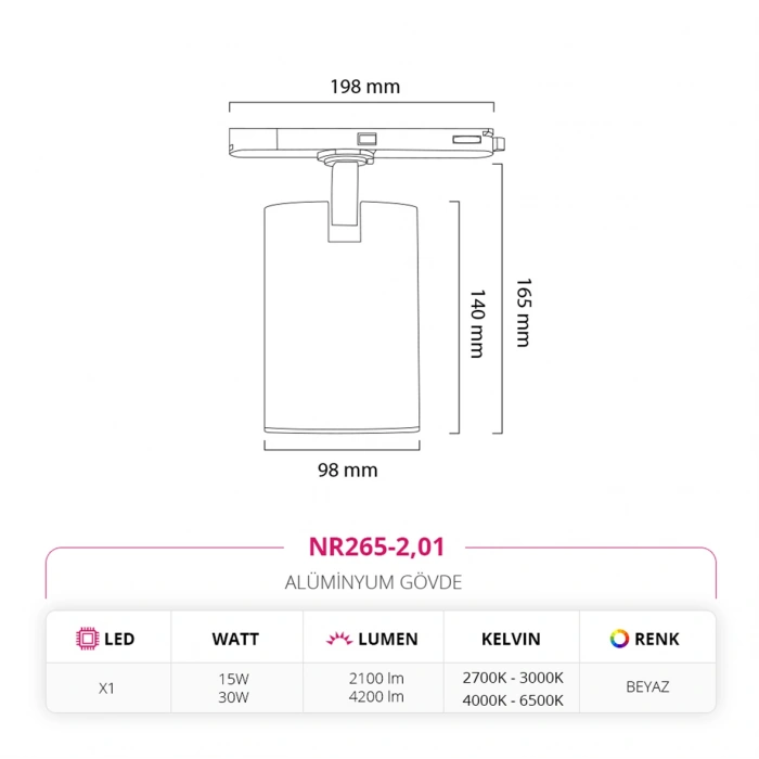 Nevo Trifaze Driver Soketli Ray Spot Beyaz NR265-2