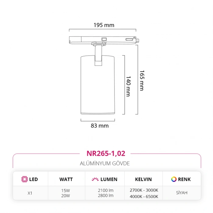 Nevo Trifaze Driver Soketli Ray Spot Siyah NR265-1