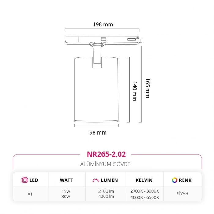 Nevo Trifaze Driver Soketli Ray Spot Siyah NR265-2