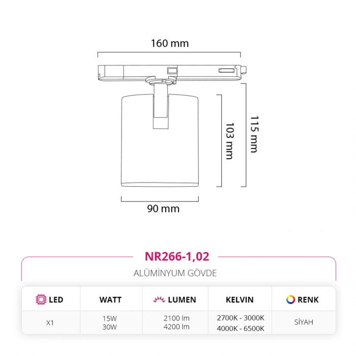 Nevo Trifaze Driver Soketli Ray Spot Siyah NR266-1