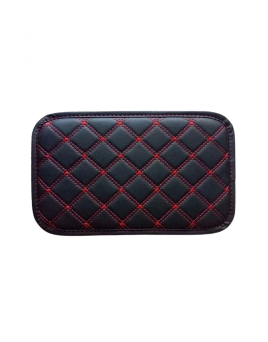 Kol Dayama Örtüsü Kare Siyah Deri Kırmızı Desen