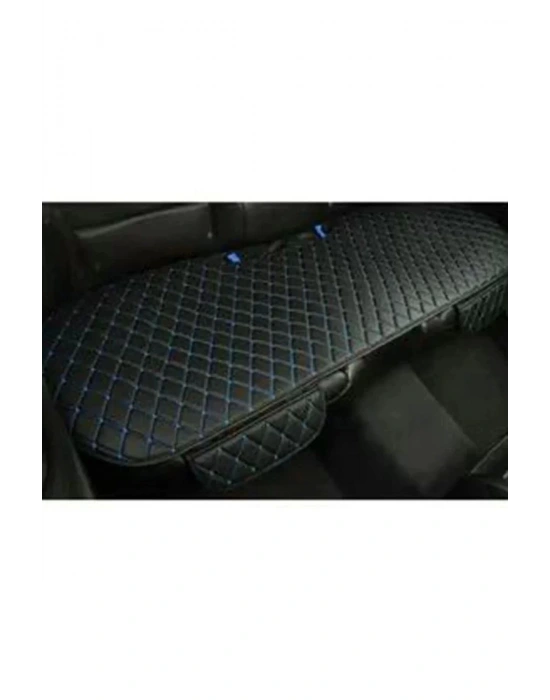 Araba Koltuk Minderi ARKA tek parça Koltuk Deri Minder Siyah Deri-Mavi Nakış