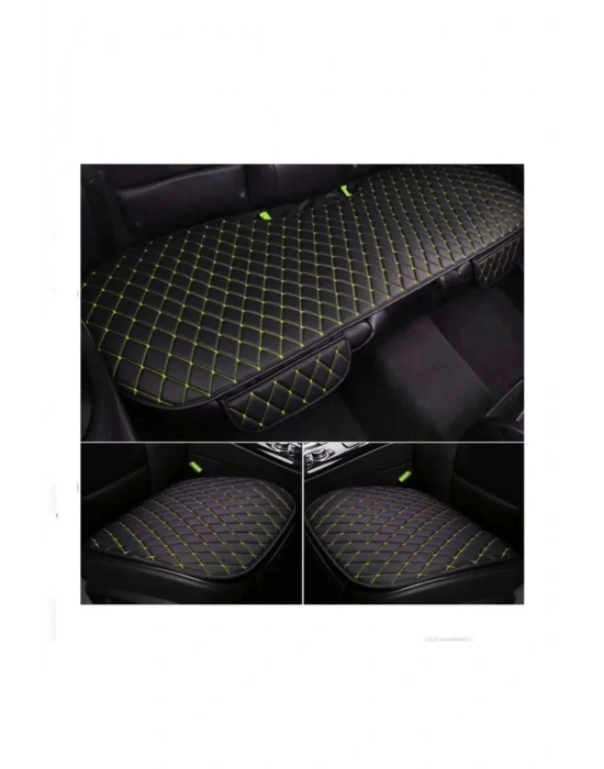 Araba Koltuk Minderi Ön ve Arka Takım 3 parca Koltuk Deri Minder Siyah Deri-Sarı Nakış