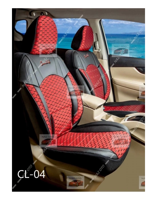 QUALİTY Petek Kumaş SİYAH-Kırmızı Deri ORTAPEDİK Oto Kılıfı