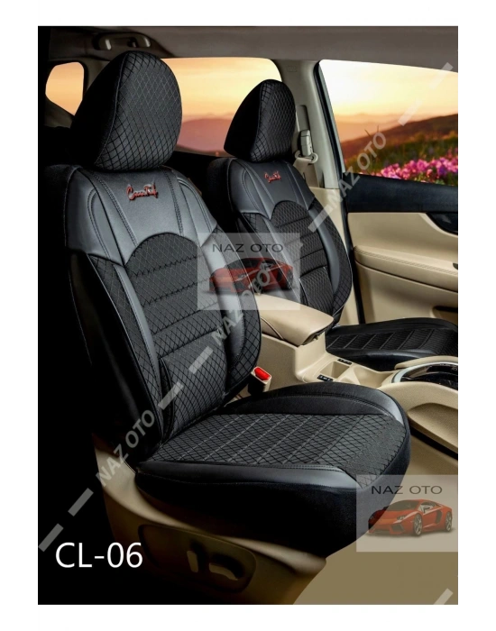 Fırst Class Kapitone Kumaş Siyah Deri Ortapedik Oto Kılıfı