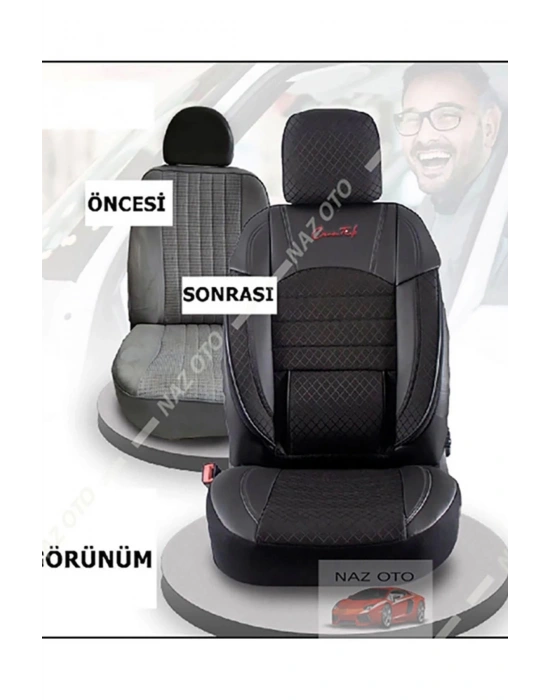 SPESIYAL Siyah Gri Deri ORTAPEDİK Araç Koltuk Kılıfı