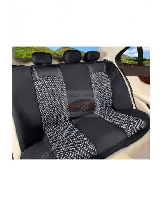 FIRST CLASS Kapitone Kumaş Siyah-Beyaz Deri ORTAPEDİK Oto Kılıfı