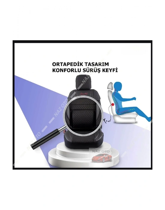 FIRST CLASS Kapitone Kumaş Siyah-Beyaz Deri ORTAPEDİK Oto Kılıfı