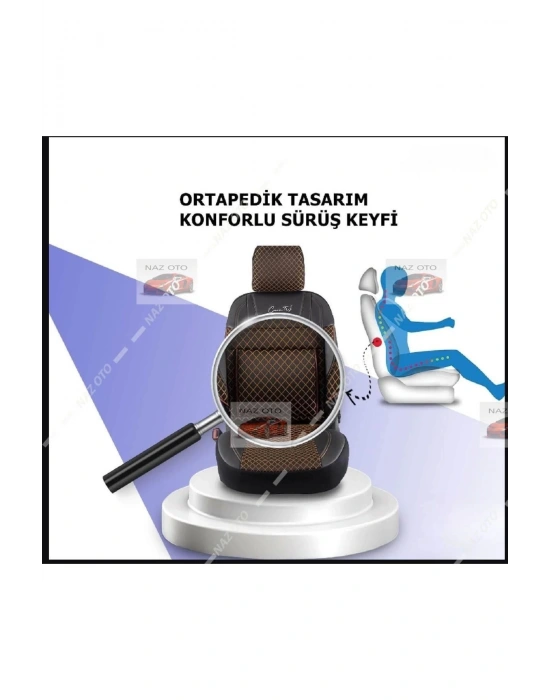 FIRST CLASS Kapitone Kumaş Siyah-Tarçın Deri ORTAPEDİK Oto Kılıfı