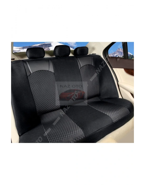 FIRST CLASS Kapitone Kumaş Siyah Deri ORTAPEDİK Oto Kılıfı