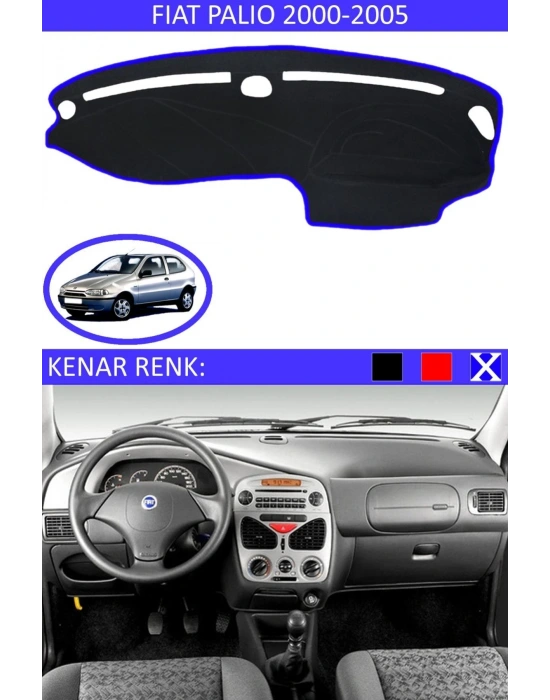 Fiat Palio 2000-2005 Için Uygun Torpido Koruma Halısı Siyah Kenar Renk Mavi