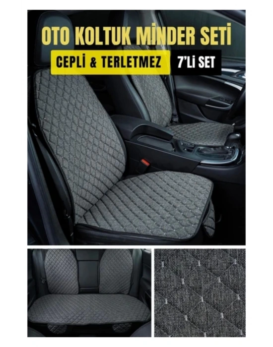HYUNDAİ Sonata NF 2006-2012Terletmez Kaymaz Keten Oto Minder Kılıf Komple Set ( 7 Parça ) Gri