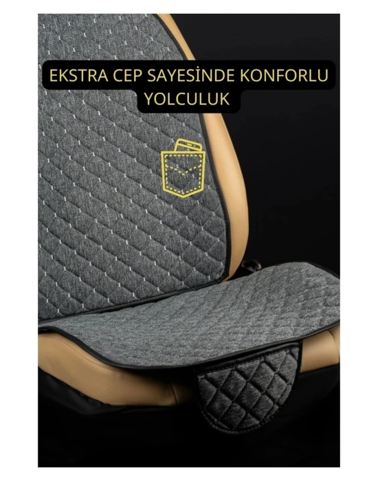 Peugeot 5008 2009-2017Terletmez Kaymaz Keten Oto Minder Kılıf Komple Set ( 7 Parça ) Gri