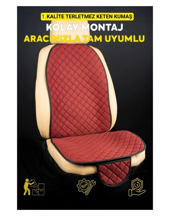 SEAT ATECA 2016 Sonrası Terletmez Kaymaz Keten Oto Minder Kılıf Komple Set ( 7 Parça ) Kırmızı