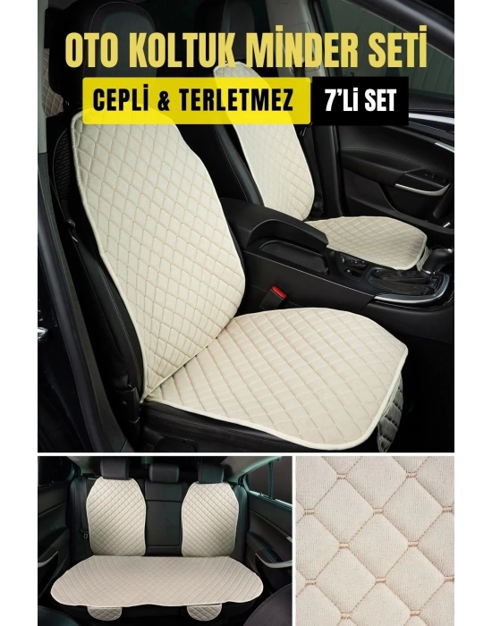 Araba Terletmez Ergonomik Koltuk Minderi (7 PARÇA) - 5 Koltuk Tam Set (bej-bej)