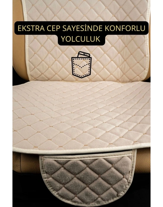 Araba Terletmez Ergonomik Koltuk Minderi (7 PARÇA) - 5 Koltuk Tam Set (bej-bej)