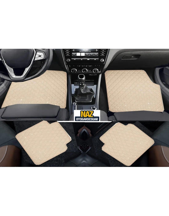 Audi A1 2018 + Uyumlu Bej Dikişli Bej Deri Paspas