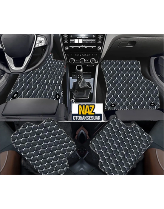 BMW E 87 2004-2011 Uyumlu Beyaz Dikişli Siyah Deri Paspas