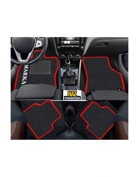 BMW E 90 2005 - 2011 Siyah Halı Kırmızı Kenar Petek Topuk