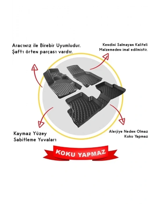 Fiat Panda Cross 2014UyumluSonrası Siyah Kokusuz Havuzulu Paspas Takımı