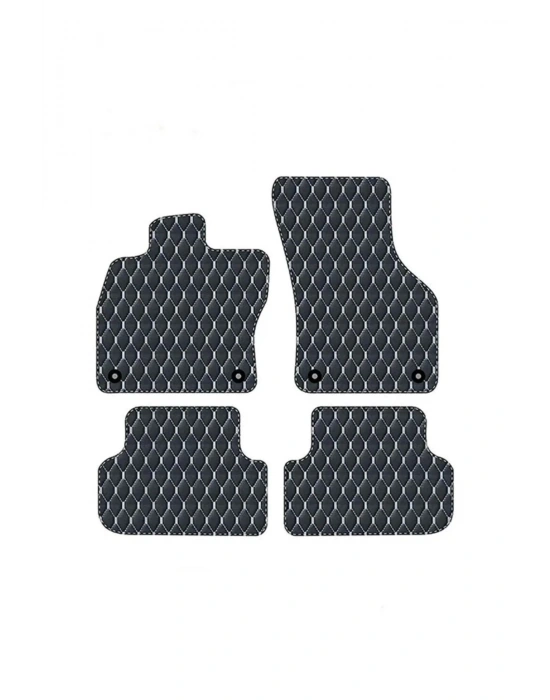 Ford S-Max 2006 - 2014 Uyumlu Beyaz Dikişli Siyah Deri Paspas