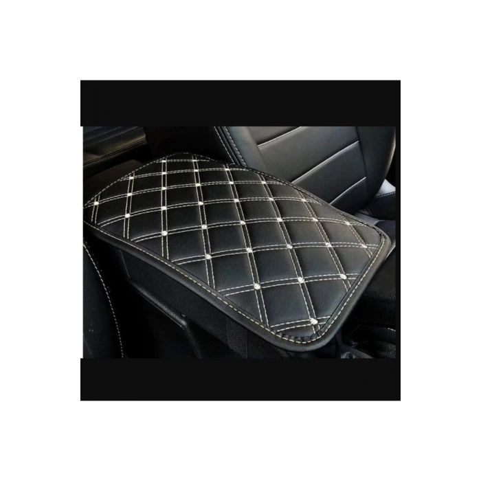 Araba Kol Dayama Örtüsü Kare Siyah Deri Gümüş Desen