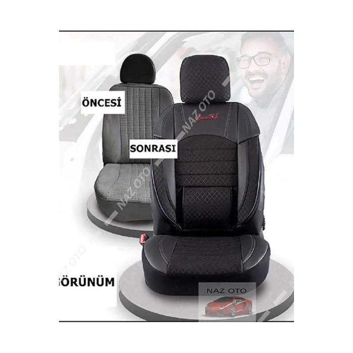 SPESIYAL Deri Kırmızı Siyah ORTAPEDİK Araç Oto Koltuk Kılıfı