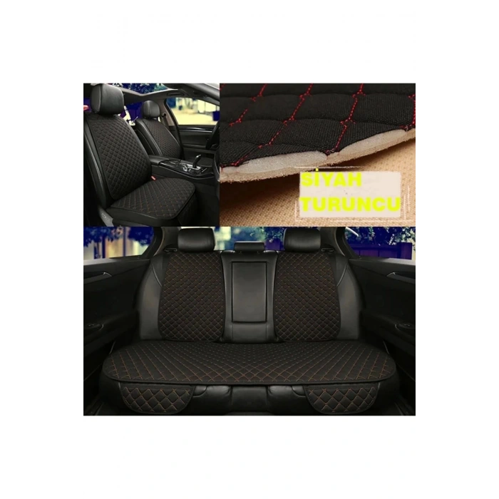 Araba Terletmez Ergonomik Koltuk Minderi (7 PARÇA) - 5 Koltuk Tam Set Siyah Turuncu