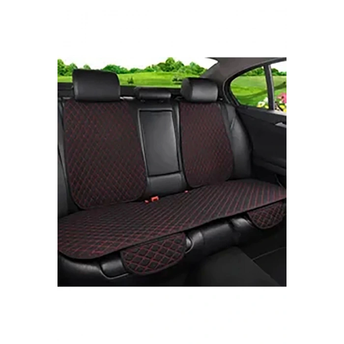 Araba Terletmez Ergonomik Koltuk Minderi (7 Parça) - 5 Koltuk Tam Set Siyah Kırmızı