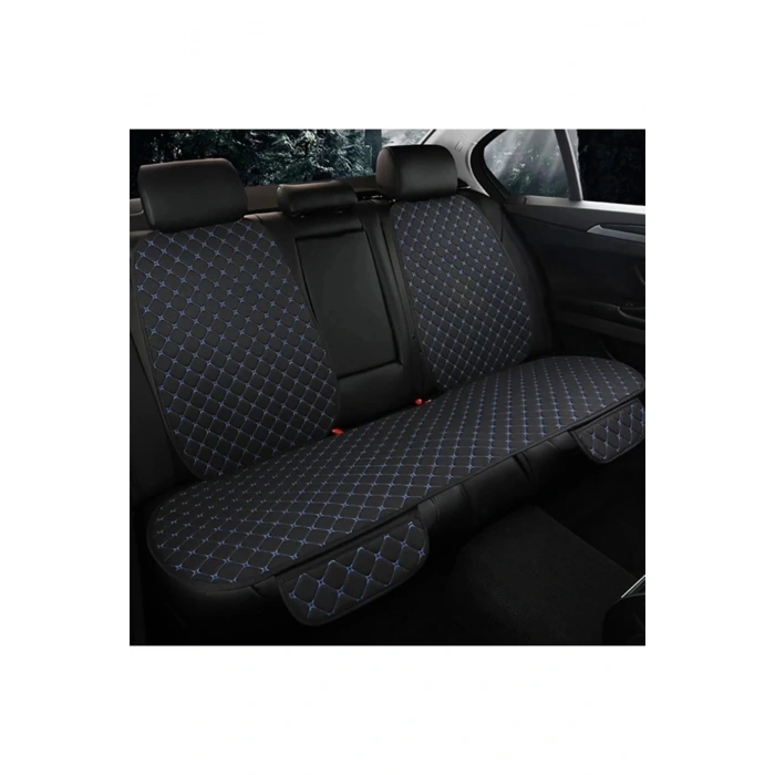 Araba Terletmez Ergonomik Koltuk Minderi (7 Parça) - 5 Koltuk Tam Set Siyah Mavi