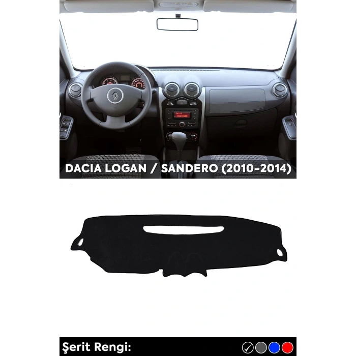 Dacıa Logan / Sandero (2010-2014) 3d Torpido Koruma Kılıfı - Ön Göğüs Kaplama - Siyah Şerit