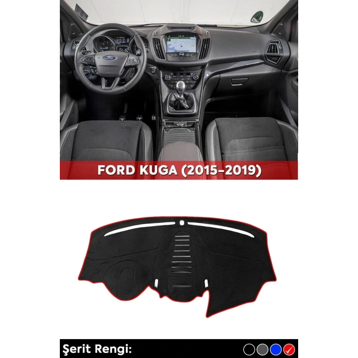 Ford Kuga (2015-2019) 3d Torpido Koruyucu Kılıf - Ön Göğüs Panel Kaplama - Kırmızı Şerit