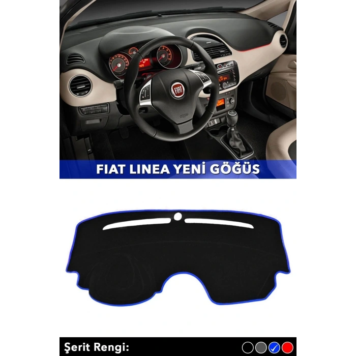 Fıat Lınea Yeni Göğüs 3d Torpido Koruyucu Kılıf - Ön Göğüs Panel Kaplama - Mavi Şerit