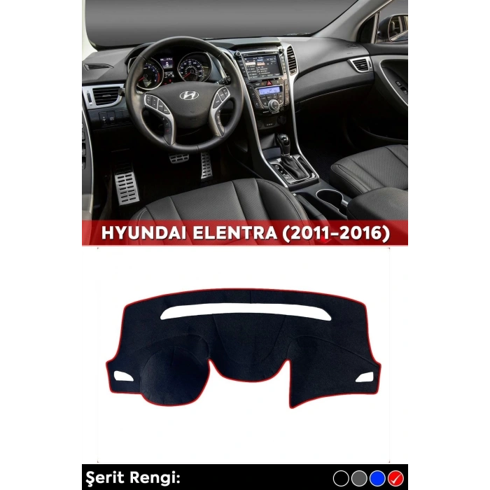 Hyundaı Elentra (2011-2016) 3d Torpido Koruma Kılıfı - Ön Göğüs Panel Kaplama - Kırmızı Şerit
