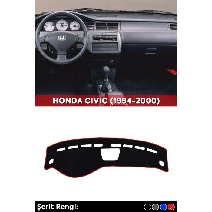 Honda Cıvıc (1994-2000) 3d Torpido Koruma Kılıfı - Ön Göğüs Panel Kaplama - Kırmızı Şerit
