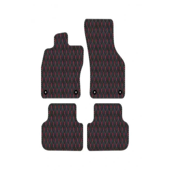 FORD ECOSPORT 2016 + Uyumlu Kırmızı Dikişli Siyah Deri Paspas